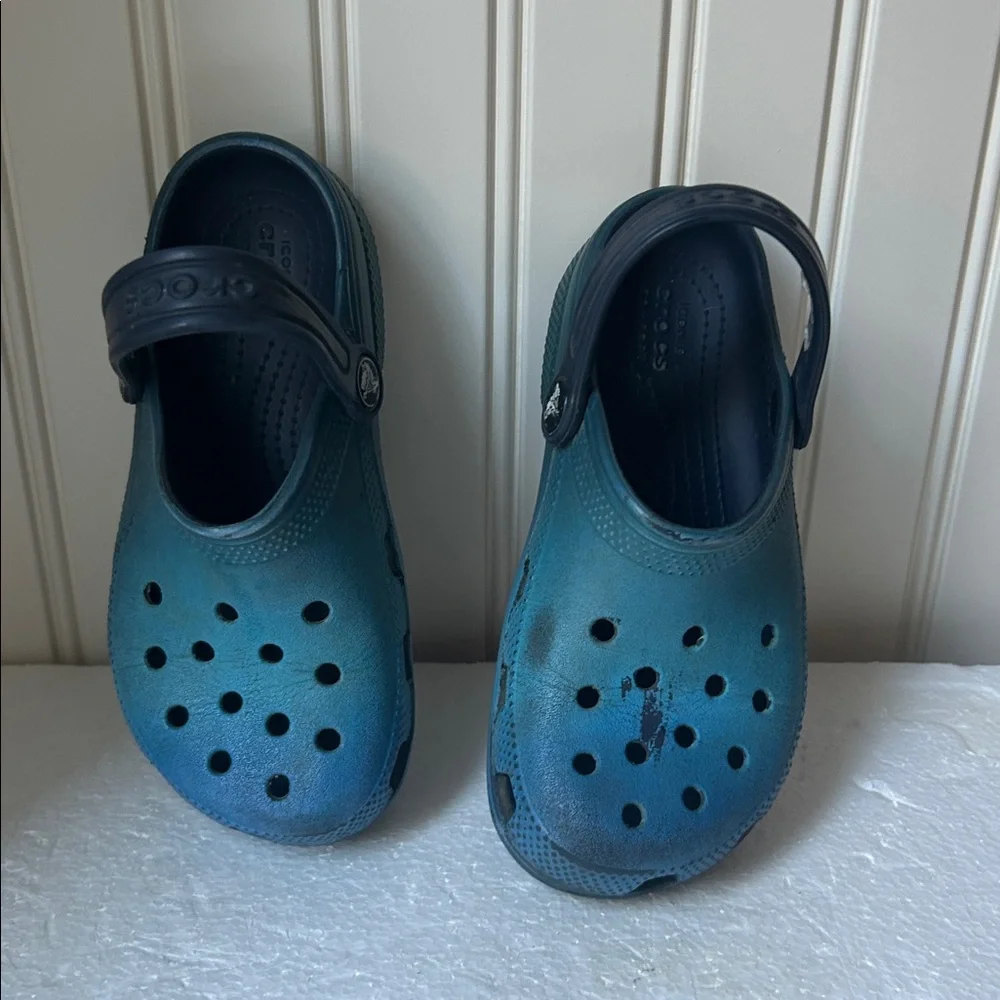 Crocs Kids SlipOn rubber Clogs slingback Mules unisex size 13 aqua/navy